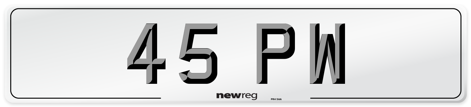 45 PW Number Plate from New Reg